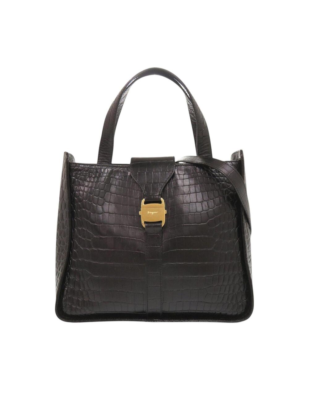 Ferragamo Croc Embossed Leather Vara #360872F43B